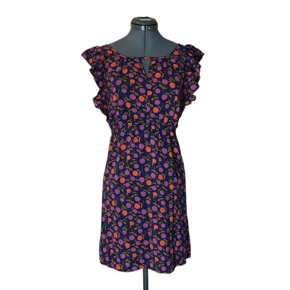 Fossil Keyhole Mini Dress Flutter Sleeves Navy Blue,Purple,Orange Womens Size XS - Picture 1 of 16